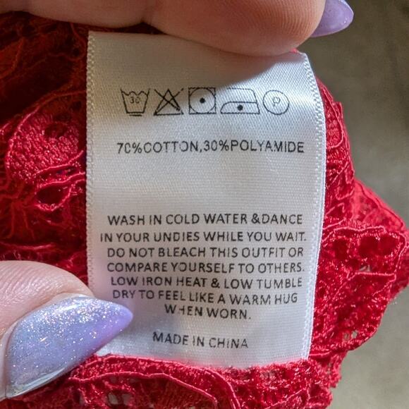 Peppermayo Elysia Cherry Red Lace Draped Cowl Neck Open Back Maxi Dress Sz 6 - Picture 6 of 7